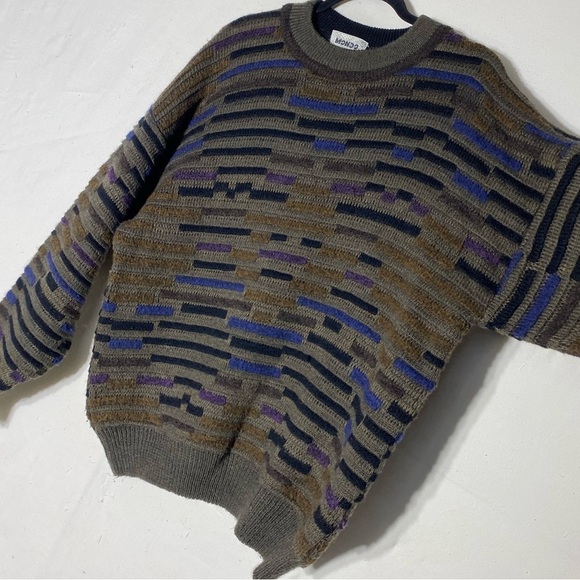 Vintage Mondo Textured Knit Wool Alpaca Blend Crew Neck Dad Sweater M - Picture 3 of 14